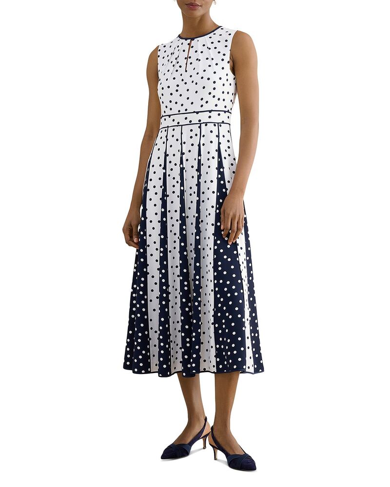 ホッブスロンドン レディース トップス ワンピース フラワー柄 ミディ フラワー HOBBS LONDON Angelica Floral Keyhole Neck Midi Dress Ivory Midnight アイボリー