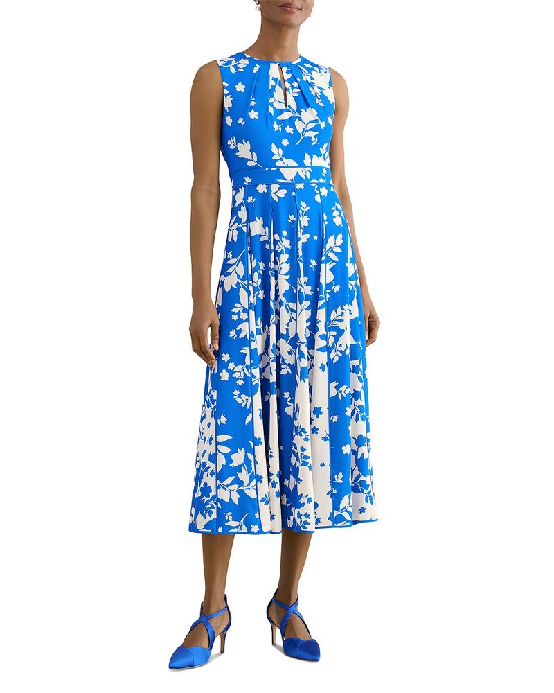 ホッブスロンドン レディース トップス ワンピース フラワー柄 プチ ミディ フラワー HOBBS LONDON Petites Angelica Floral Keyhole Neck Midi Dress Blue Cream クリーム|ReVida 店