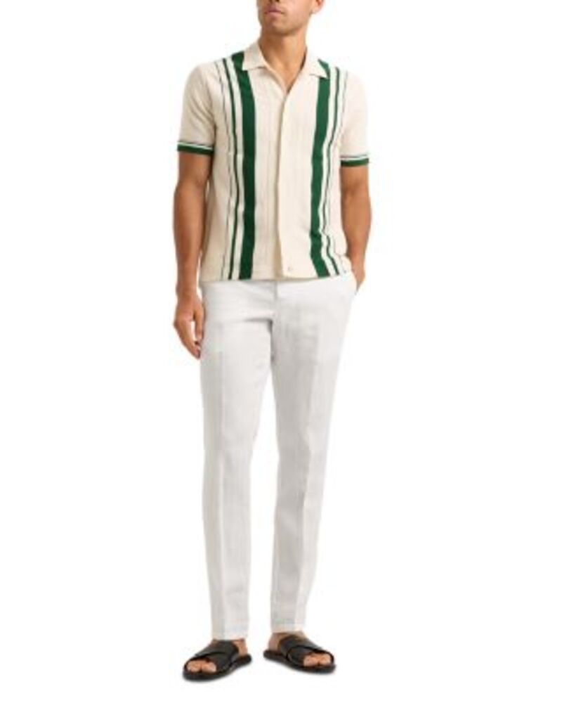 オールバー ブラウン メンズ トップス シャツ コットン Orlebar Brown Tiernan Border Striped Cotton Shirt White Sand/ Tarragon Green ホワイト｜ReVida 店