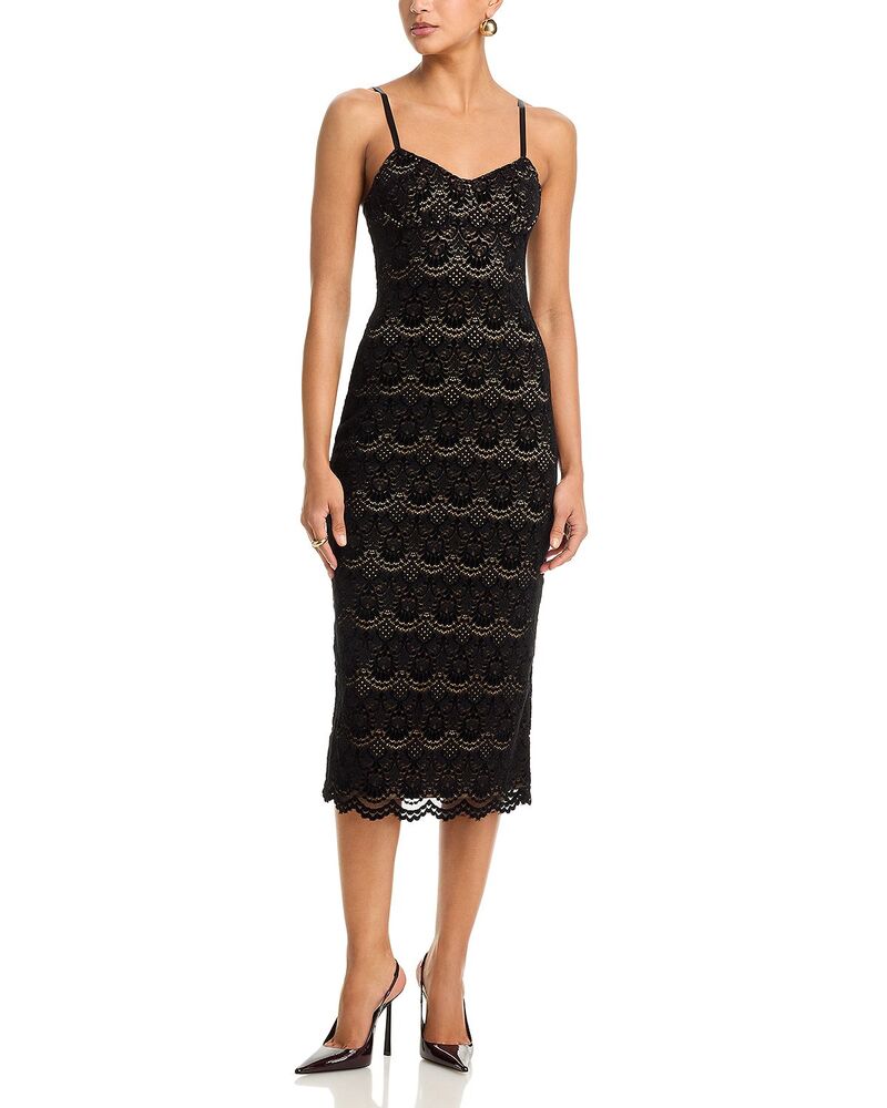 アクア レディース トップス ワンピース ミディ レース AQUA Scallop Stretch Lace Midi Dress - Exclusive Black ブラック