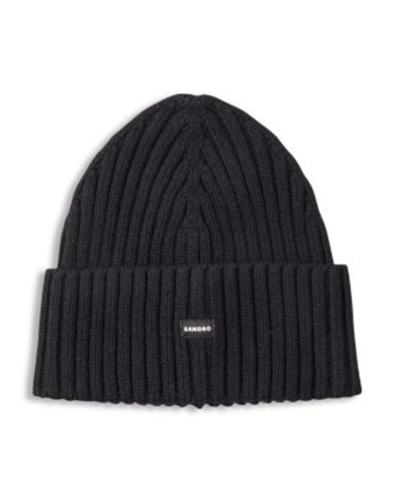 サンドロ レディース アクセサリー 帽子 リブ ニット Sandro Ribbed Knit Cuffed Beanie Black ブラック