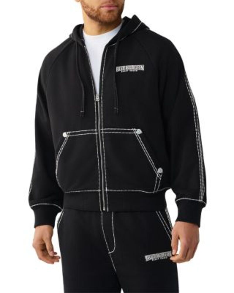 トゥルーレリジョン メンズ アウター パーカー・スウェット ロゴ True Religion Super T Zip Up Logo Hoodie Jet Black ブラック