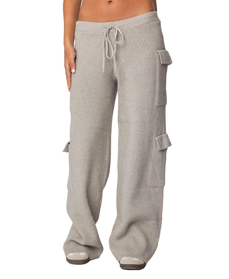 アディクテッド レディース ボトムス 心地好いズボン下 カーゴパンツ 編み物 Edikted Wynter Knit Cargo Pants Gray Melange 薄墨色 パンツ-レディースファッション