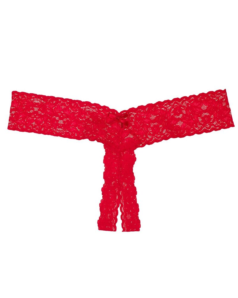 ハンキーパンキー レディース アンダー御召しもの ズボン下 スピード競技 ローライズ Hanky Panky After Midnight Signature Lace Open-Panelow-Rise Thong Red 赤いこと