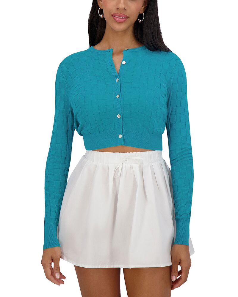 ポイント レディース アウター カーディガン ニット Point Checker Knit Cardigan Teal ティール｜ReVida 店