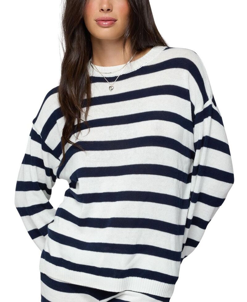 アディクテッド レディース アウター ニット・セーター Edikted Amaris Oversized Striped Knit Sweater Navy ネイビー