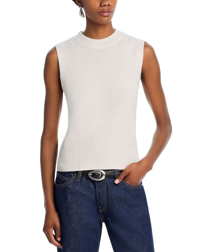 アクア レディース アウター ニット・セーター クルーネック ベスト AQUA 100% Cashmere Crewneck Sweater Vest - Exclusive Ivory アイボリー