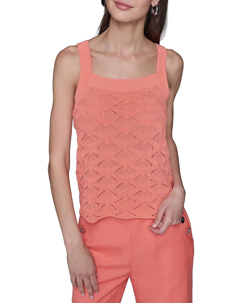 長い巻き毛 ラガーフェルド レディース トップス 貯蔵タンクいの一番 スウェーター KARLAGERFELD PARIS Fan Detail Sweater Tank Top Fusion Coral コーラル タンクトップ-レディースファッション