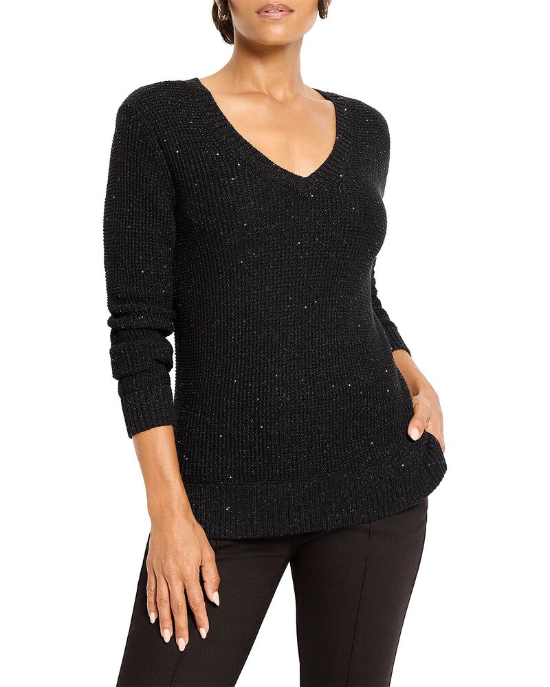 ニックプラスゾーイ レディース アウター ニット・セーター Vネック NIC+ZOE Shimmer Waffle V Neck Sweater Black Onyx ブラック 31,070円