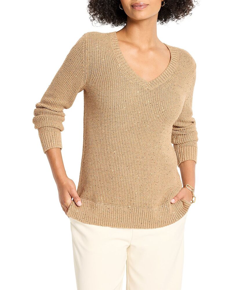 ニックプラスゾーイ レディース アウター ニット・セーター Vネック NIC+ZOE Shimmer Waffle V Neck Sweater Copper Cream クリーム