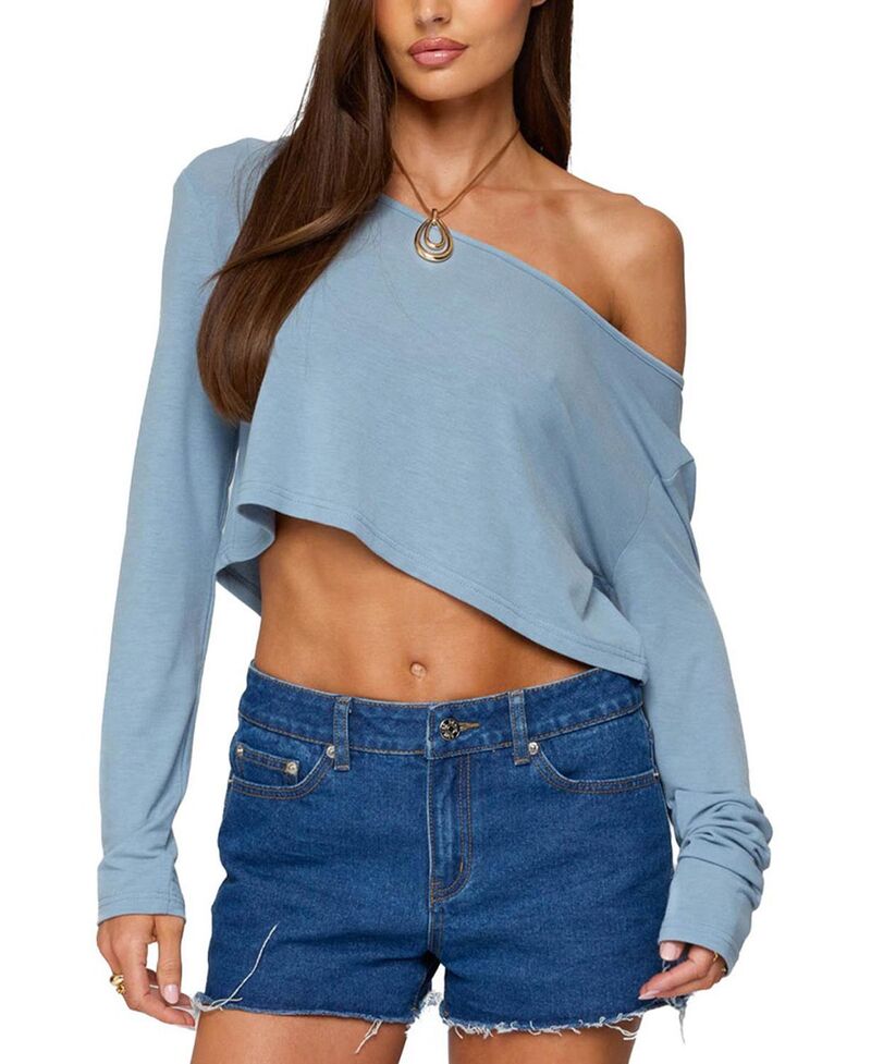 アディクテッド レディース トップス シャツ クロップド Edikted Cropped Off Shoulder Top Blue ブルー