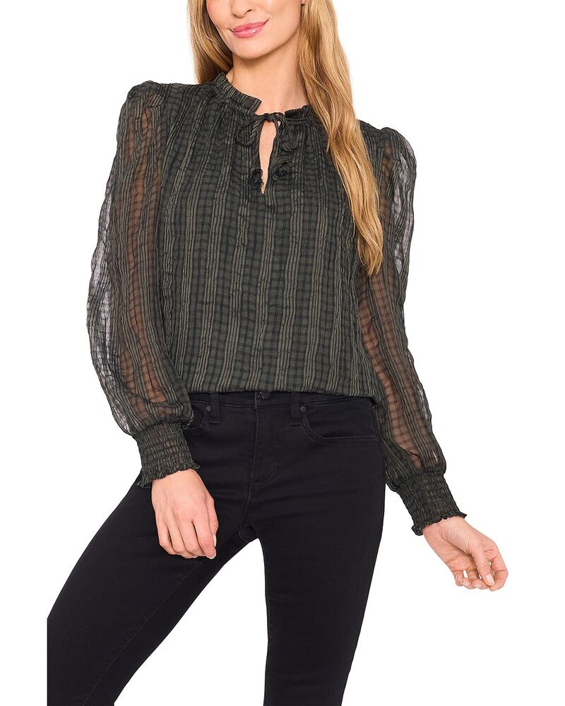 セセ レディース トップス シャツ フリル シャーリング ブラウス CeCe Smocked Cuff Ruffle Blouse Dark Olive オリーブ