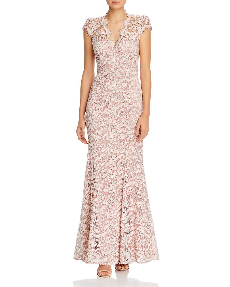 エリザジェイ レディース トップス ワンピース レース Eliza J Scalloped-Edge Lace Gown - Exclusive Blush ブラッシュ