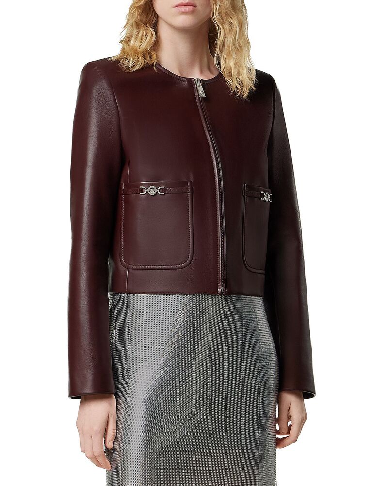 ヴェルサーチ レディース アウター 上衣・上衣 なめし革 Versace Leather Jacket Dark Burgundy バーガンディ