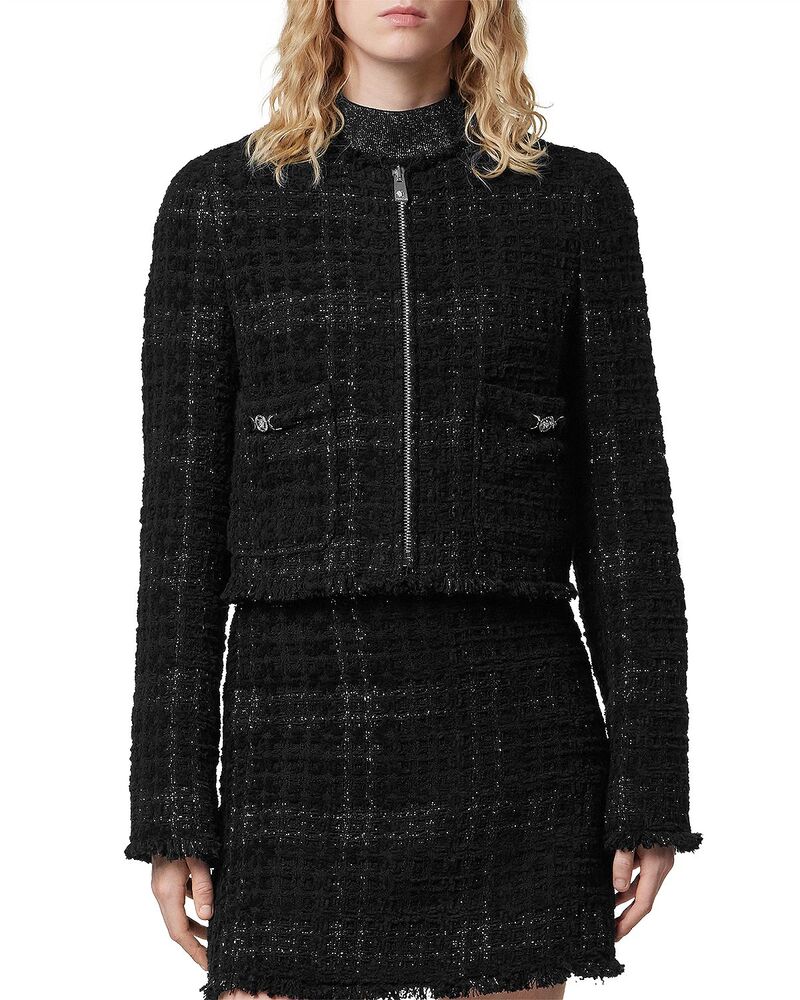 ヴェルサーチ レディース アウター 上衣・上衣 ツィード 綿織物 Versace Tonal Cotton Mix Tweed Jacket Black 黒いこと