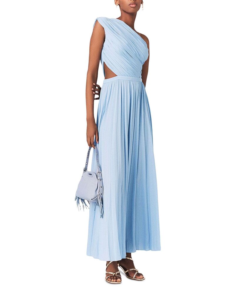 マージュ レディース トップス 衣装 非対称 筋目 マキシ Maje Revi Asymmetric Pleated Maxi Dress Blue Sky 青色