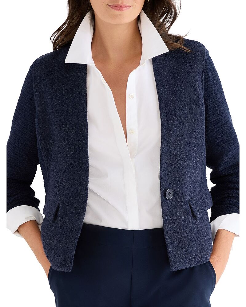 ニックプラスゾーイ レディース アウター ジャケット・ブルゾン ニット NIC+ZOE Weave Mix Collarless Knit Jacket Dark Indigo インディゴ｜ReVida 店