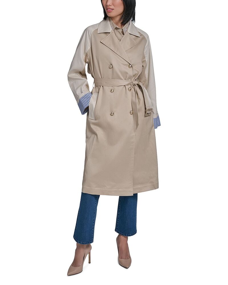 長い巻き毛 ラガーフェルド レディース アウター 厚地の外套 KARLAGERFELD PARIS Trench Coat Bisque
