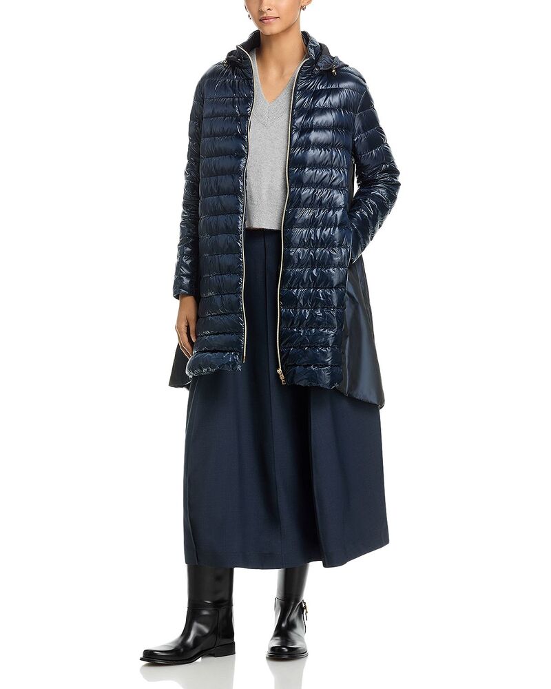 ヘルノ レディース アウター コート Herno Mixed Media Puffer Coat Navy ネイビー