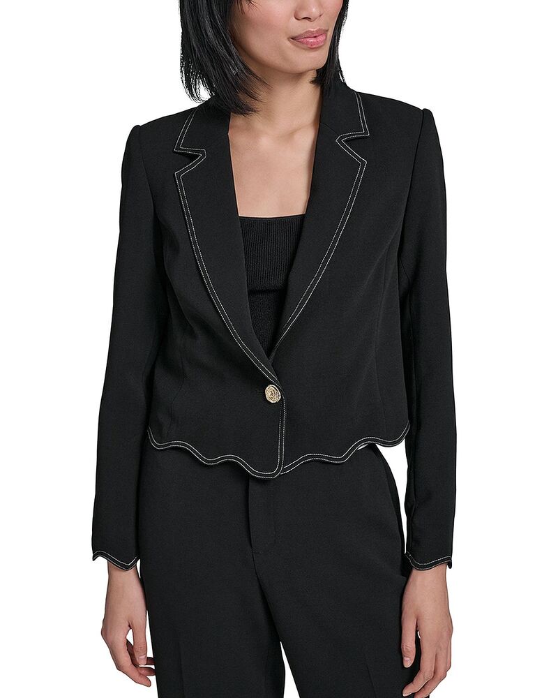 カール ラガーフェルド レディース アウター ジャケット・ブルゾン クロップド KARLAGERFELD PARIS Cropped Scalloped Jacket Black ブラック｜ReVida 店