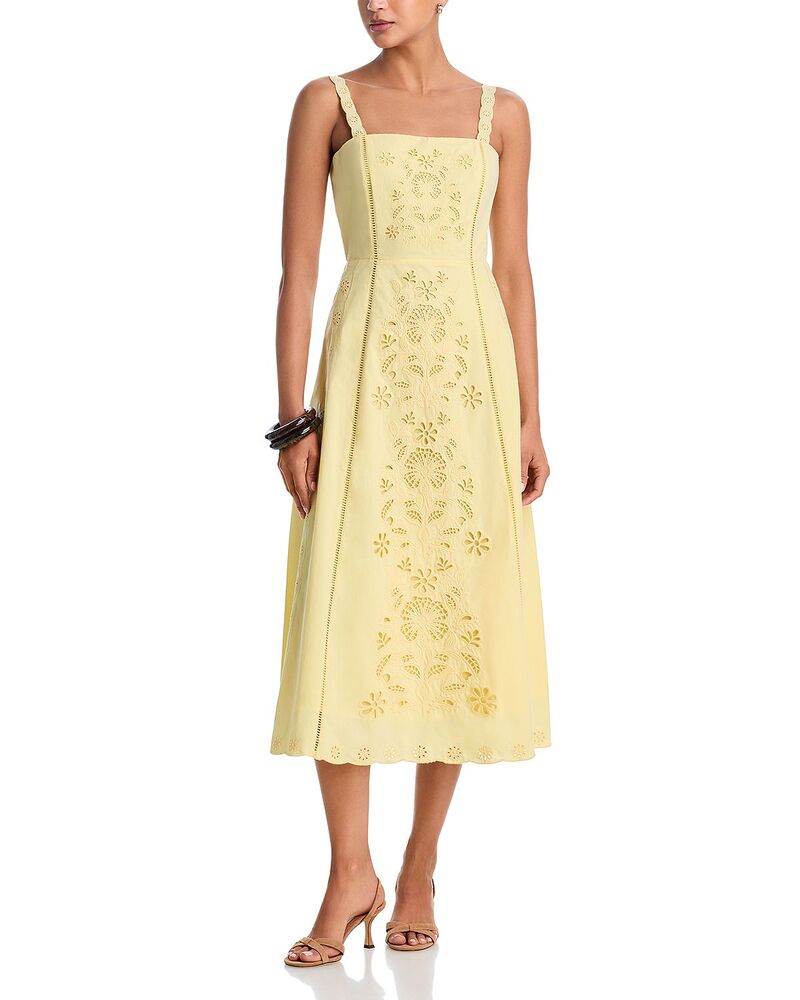 アクア レディース トップス 衣装 midi 刺しゅう AQUA Embroidered Midi Dress - Exclusive Soft Yellow 黄色