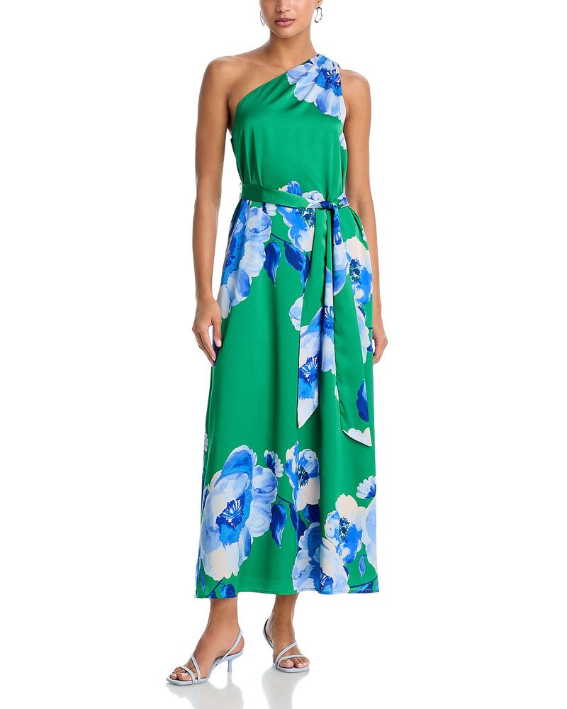 アクア レディース トップス ワンピース サテン マキシ AQUA One Shoulder Satin Maxi Dress - Exclusive Green/Blue ブルー