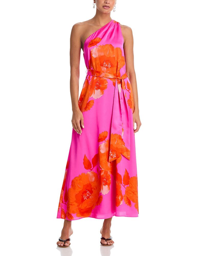 アクア レディース トップス ワンピース サテン マキシ AQUA One Shoulder Satin Maxi Dress - Exclusive Pink/Orange ピンク
