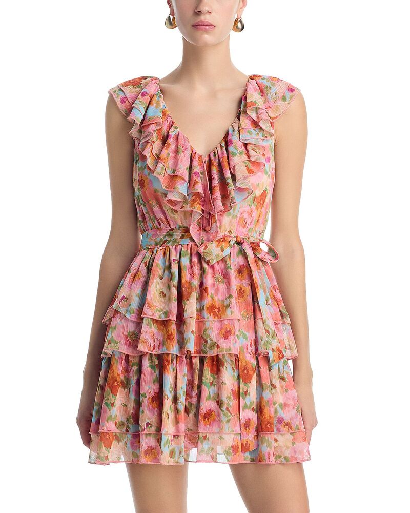 アクア レディース トップス 衣装 御花柄 フラウンス ミニ 御花 AQUA Floral Ruffle Mini Dress - Exclusive Turqouise Multi マルチ色つや
