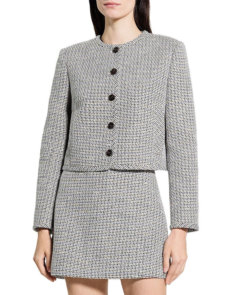 セオリー レディース アウター ジャケット・ブルゾン クルーネック ツイード Theory Crewneck Pocket Jacket in Striped Tweed Lavender Mutli ラベンダー｜ReVida 店