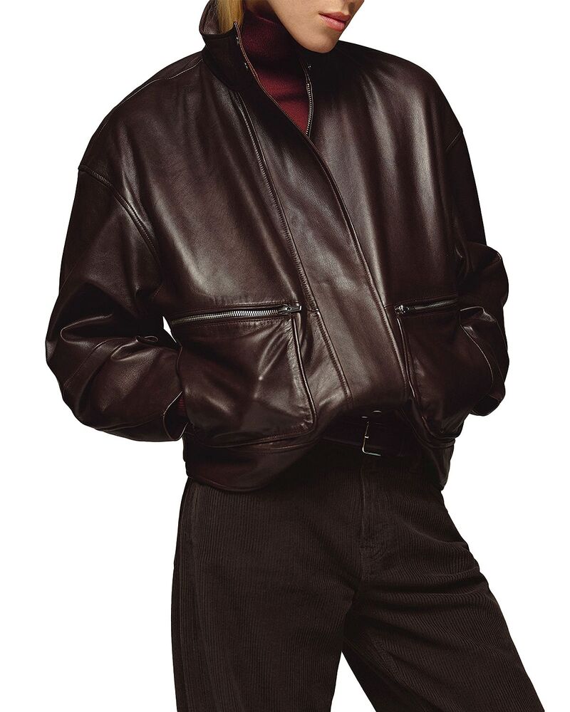 リフォーメーション レディース アウター ジャケット・ブルゾン レザー Reformation x Veda Harrison Leather Oversized Bomber Jacket Cocoa ココア｜ReVida 店