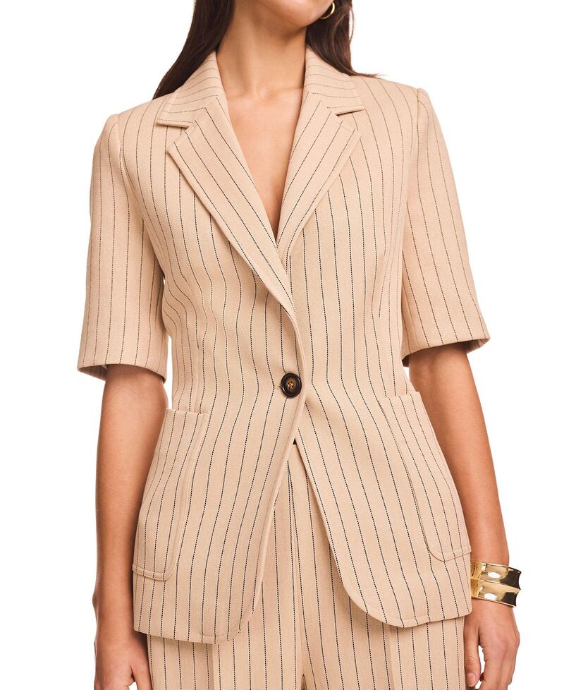 ミルトンベルベット レディース アウター ジャケット・ブルゾン ブレザー Mint Velvet Women's Pin Stripe Short Sleeve Blazer Camel キャメル｜ReVida 店