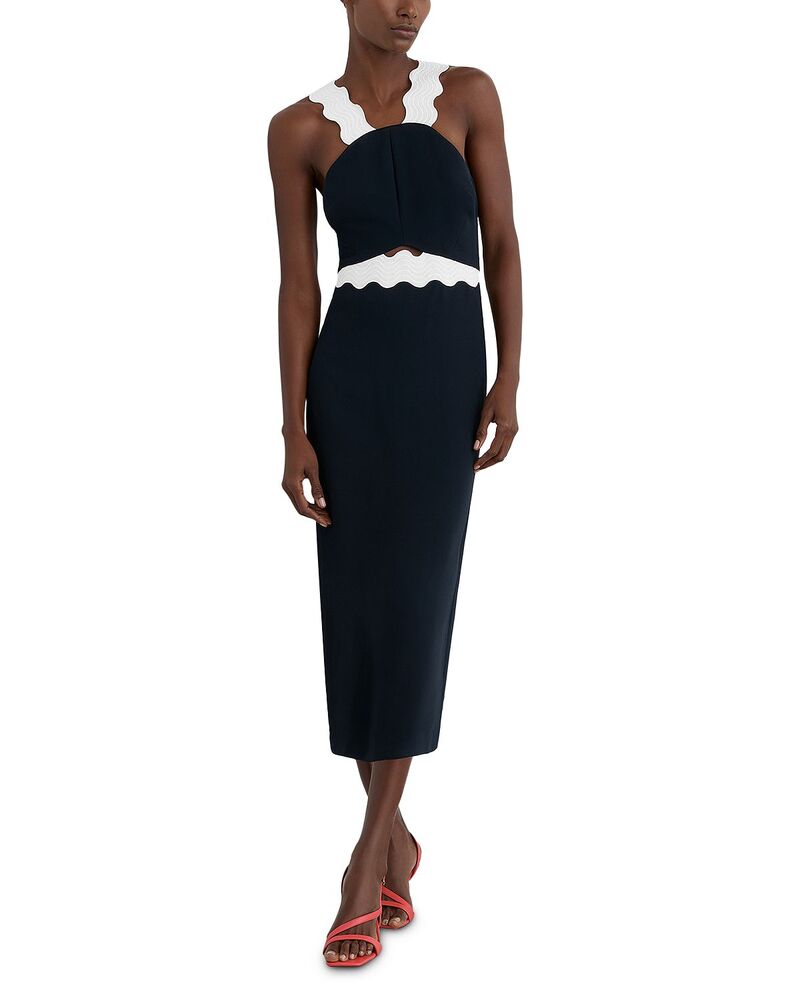 レイス レディース トップス ワンピース ミディ コントラスト REISS Dillon Contrast Bodycon Midi Dress Navy/Ivory アイボリー|ReVida 店