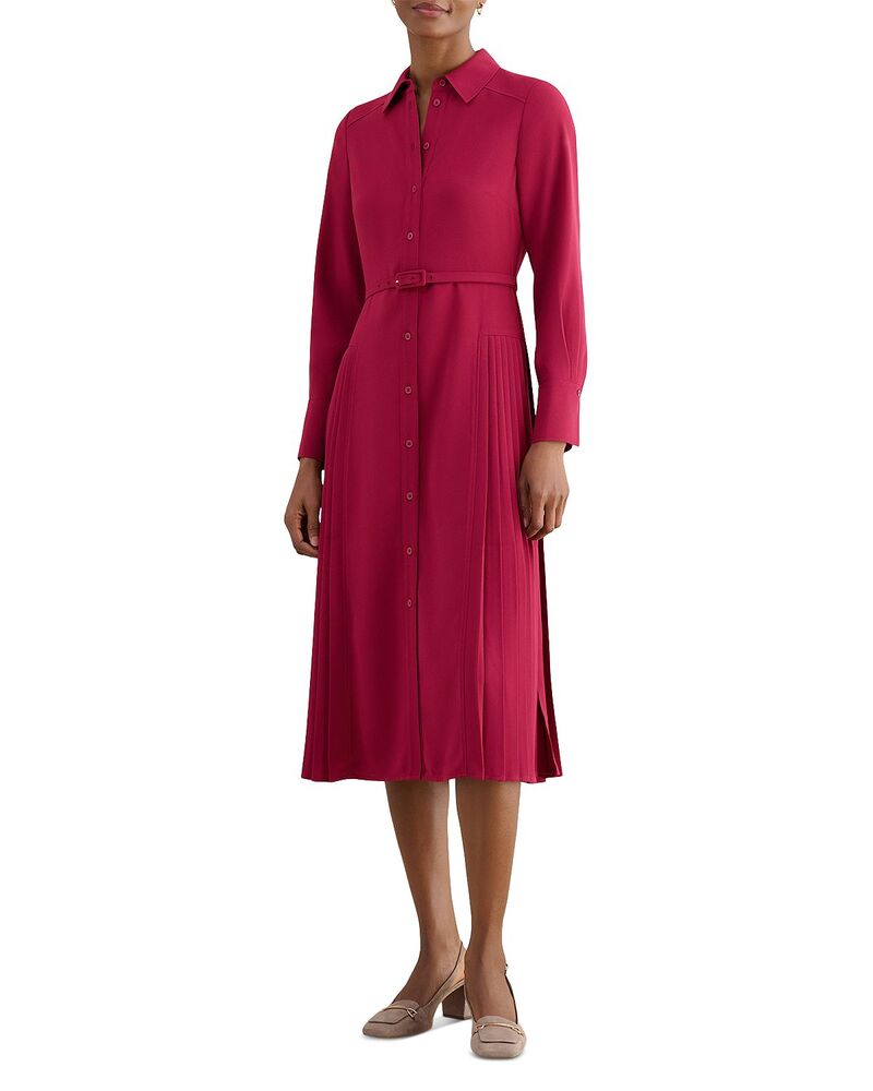 ホッブスロンドン レディース トップス シャツ プリーツスカート プリーツ スカート HOBBS LONDON Ginny Pleated Skirt Shirt Dress Beetroot Pink ピンク｜ReVida 店