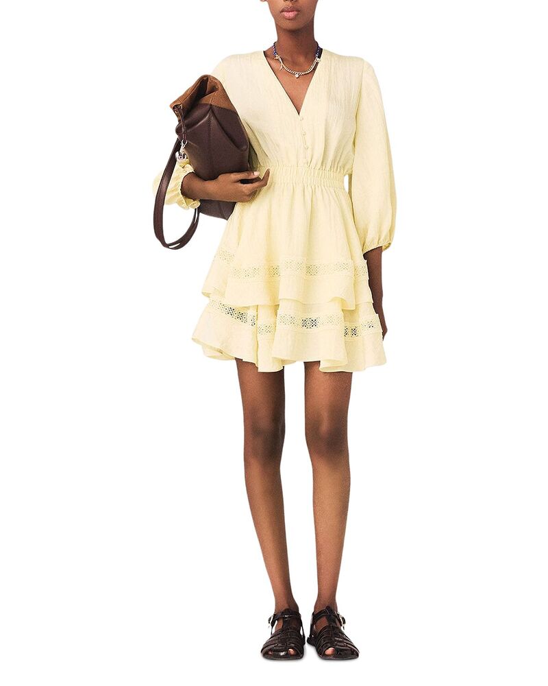 マージュ レディース トップス 衣装 フラウンス Maje Rapapamy Puff Sleeve Ruffle Dress Pale Yellow 黄色