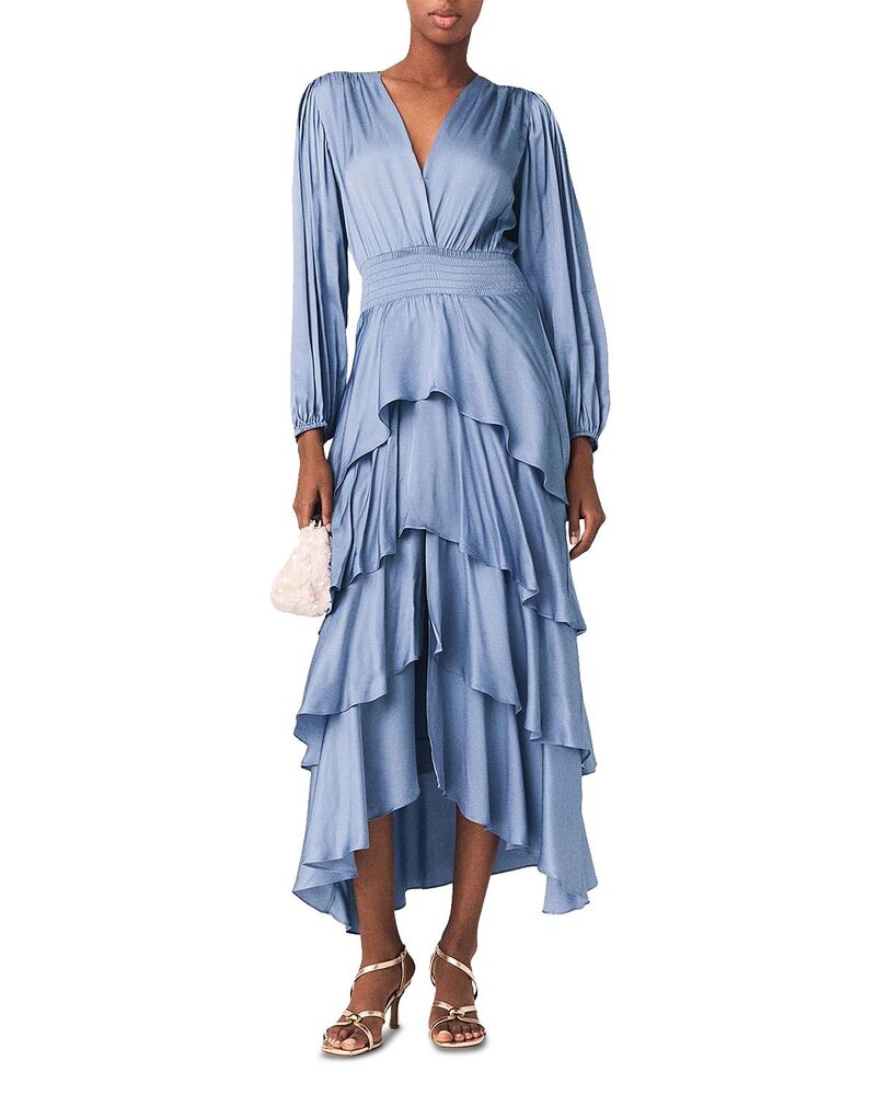 マージュ レディース トップス ワンピース ティアード フリル マキシ Maje Ruffinello Ruffle Tiered Maxi Dress Blue Grey グレー