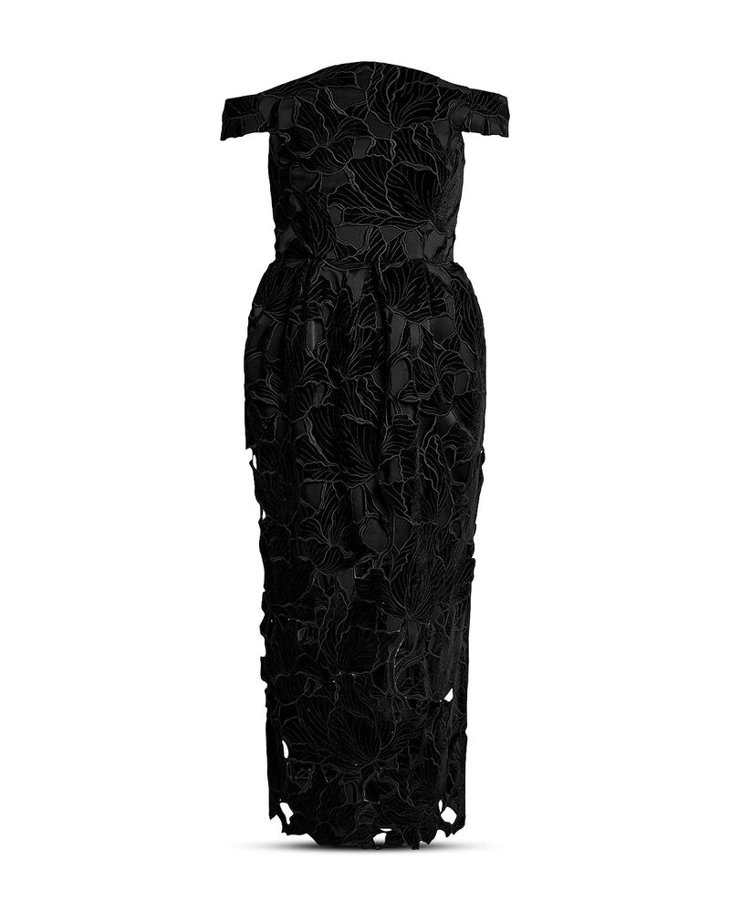 アーデム レディース トップス 衣裳 御花柄 MIDI 御花 Erdem Floral Cutwork Off the Shoulder Midi Dress Black 黒いこと