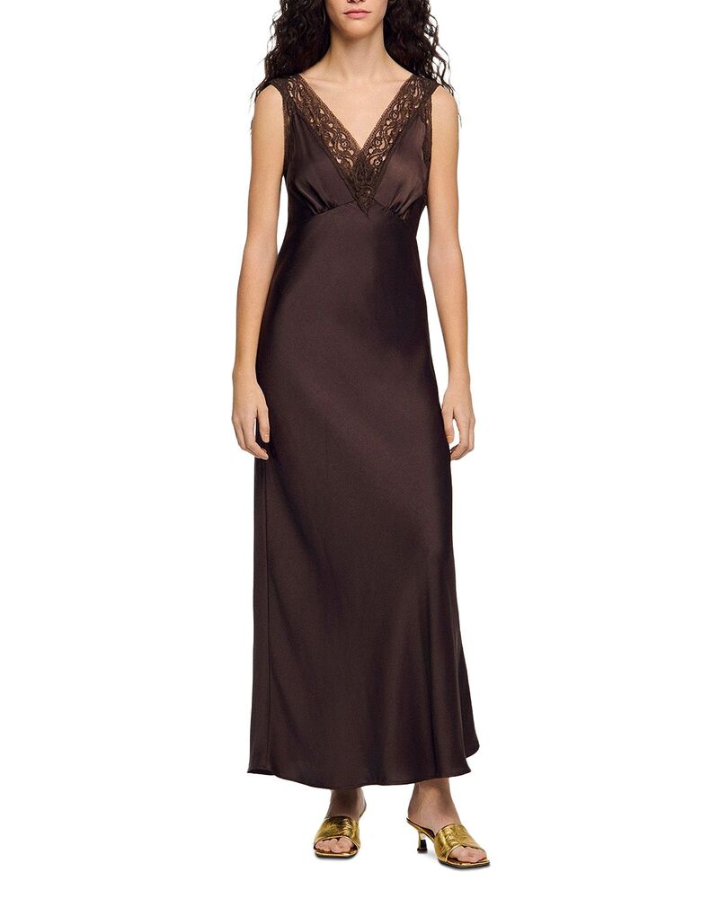 サンドロ レディース トップス ワンピース レース マキシ Sandro Behati Lace Collar Maxi Dress Brown ブラウン