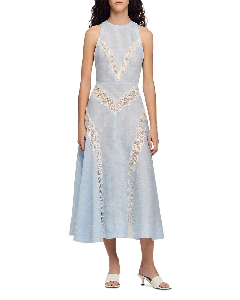 サンドロ レディース トップス ワンピース レーストリム レース Sandro Nathalie Lace Trim Dress Ciel / Blanc