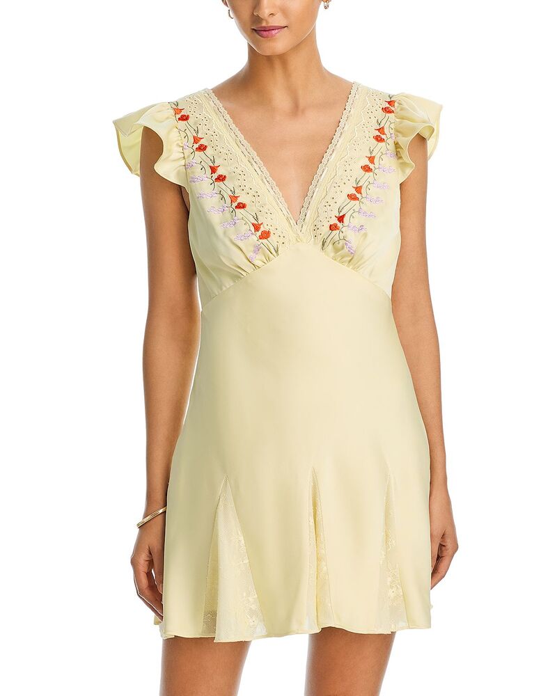 アクア レディース トップス ワンピース レース AQUA Lace And Embroidery Trim Dress - Exclusive Yellow イエロー