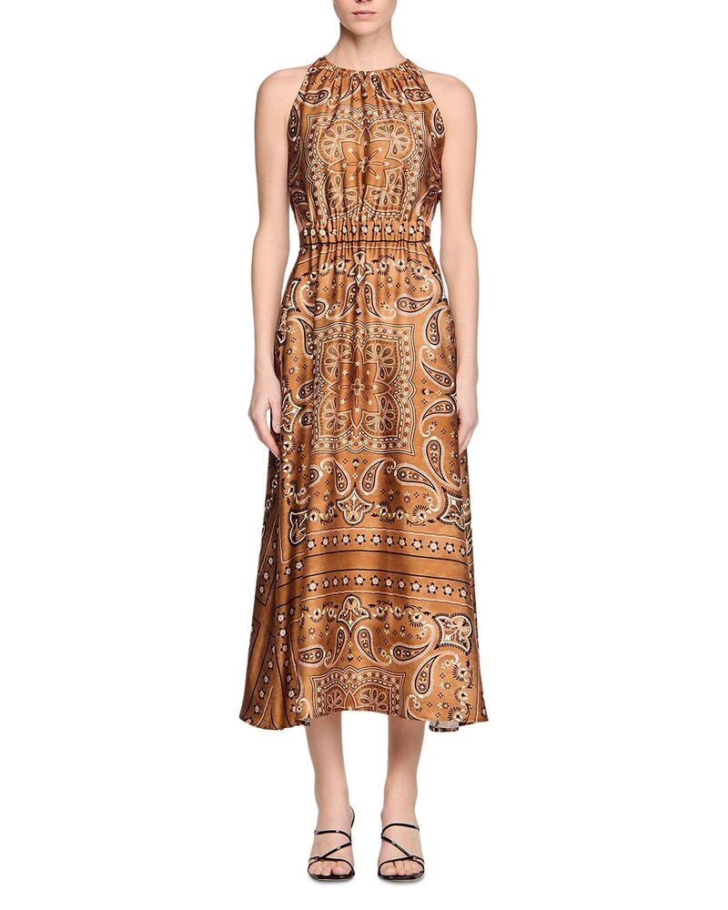 真砂ロ レディース トップス 衣装 刷り上げる マキシ Sandro Bandana Print Maxi Dress Brown / Black 黒いこと