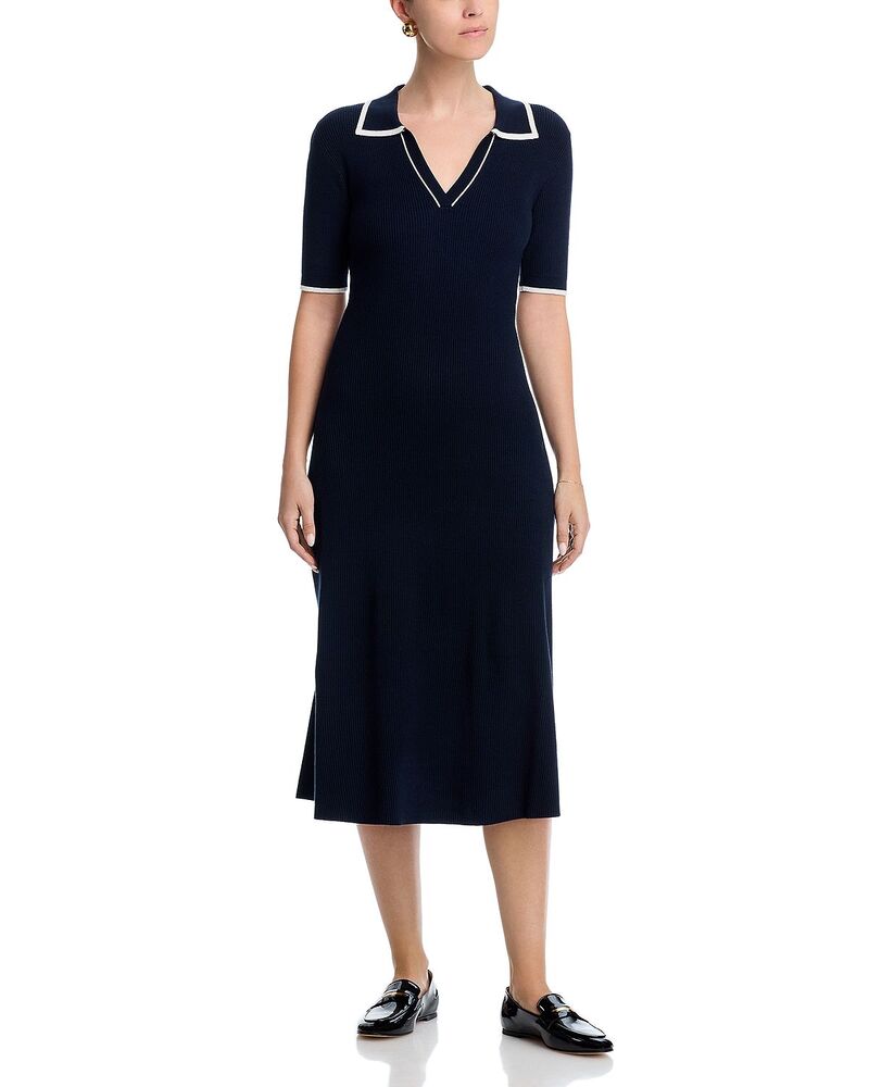 ティー・タハリ レディース トップス ワンピース ポロシャツ ミディ Tahari Short Sleeve Polo Collar Midi Dress Dark Navy ネイビー