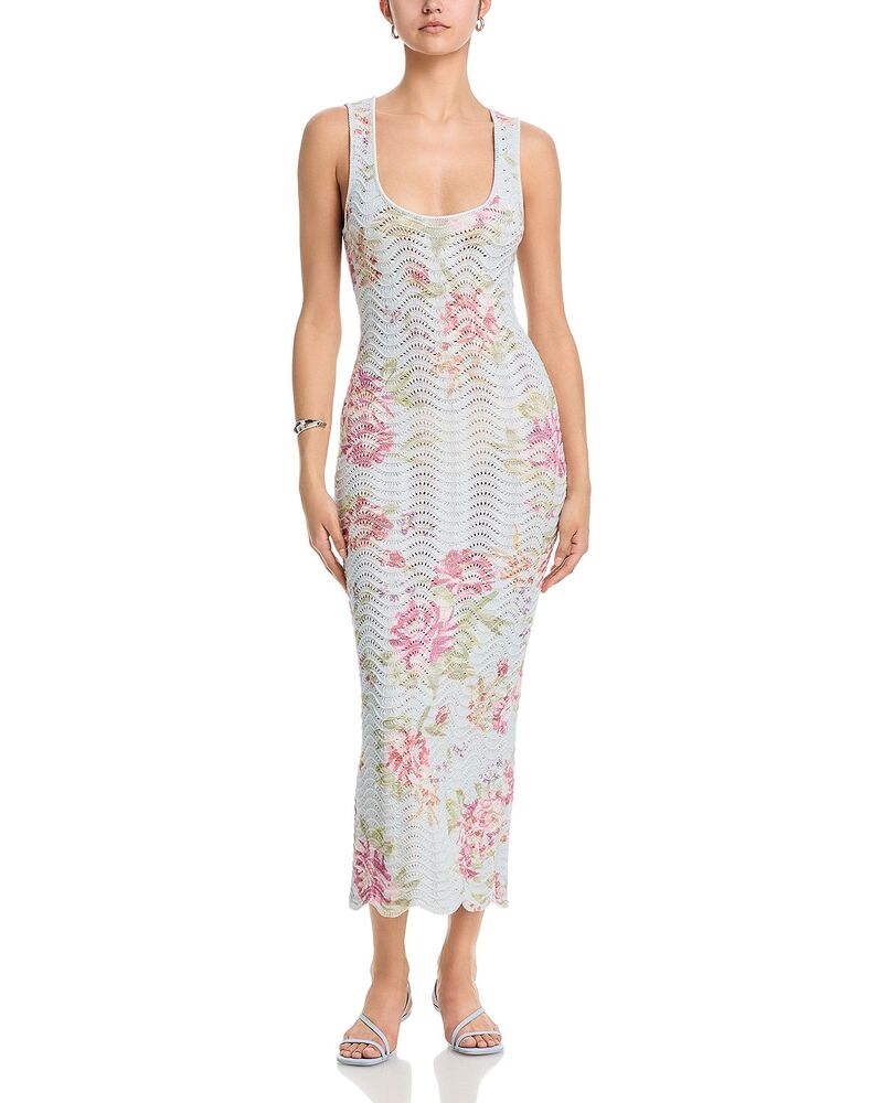 アクア レディース トップス ワンピース フラワー柄 ミディ セーター ニット フラワー AQUA Floral Sweater Knitank Midi Dress Black Multi ブラック