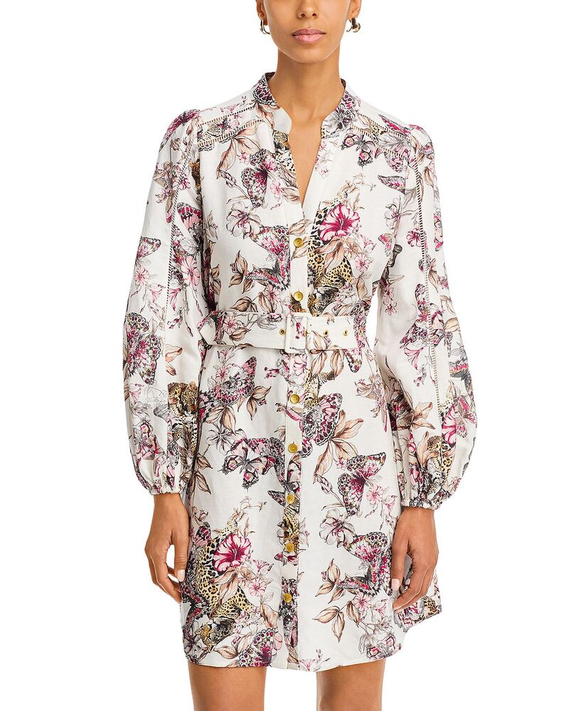 ラジャンス レディース トップス ワンピース L'AGENCE Kiersten Dress White Butterfly Jungle ホワイト