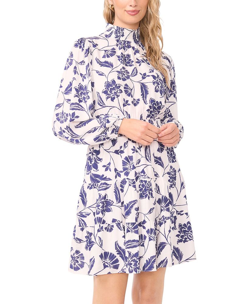 ワンステイト レディース トップス ワンピース ミニ シャーリング 1.STATE Smocked Neck Long Sleeve Mini Dress Classic Navy ネイビー|ReVida 店