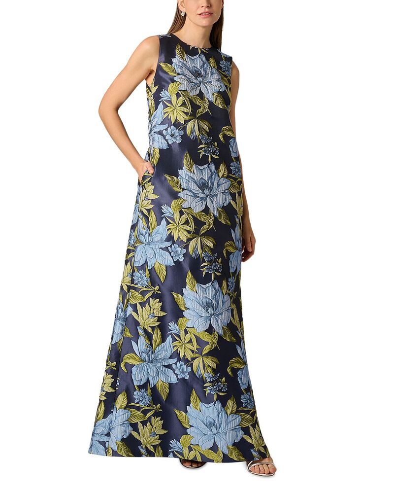 アイダンマットックス レディース トップス 衣装 御花柄 御花 Aidan Mattox Floral Jacquard Trapeze Gown Blue Multi 青色