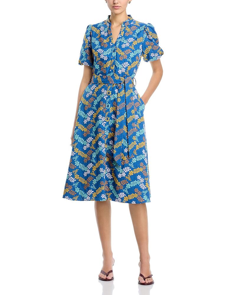 ティー・タハリ レディース トップス ワンピース ボタンダウン Tahari Split Neck Button Down Fit and Flare Dress Denim/ Multi デニム｜ReVida 店