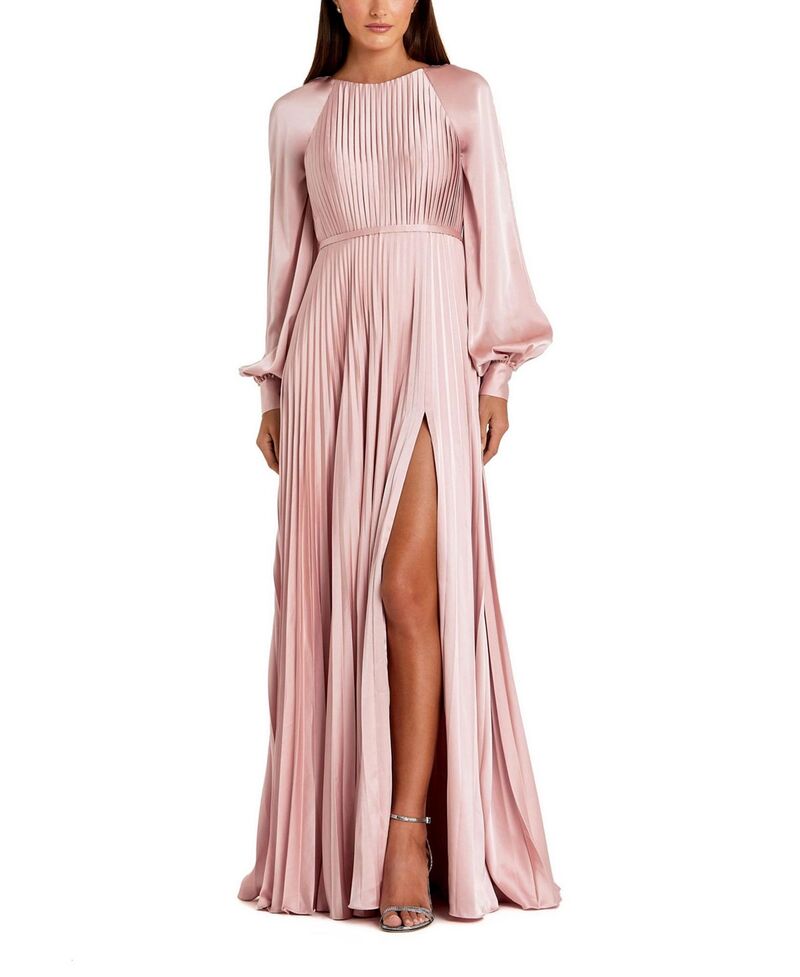 マックダガル レディース トップス ワンピース ハイネック プチ プリーツ Mac Duggal Petite Long Sleeve Pleated High Neck Gown with Slit Blush ブラッシュ