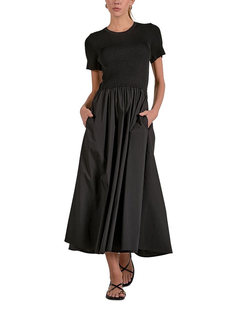 エラン レディース トップス ワンピース Elan Mixed Media Dress Black/Black ブラック