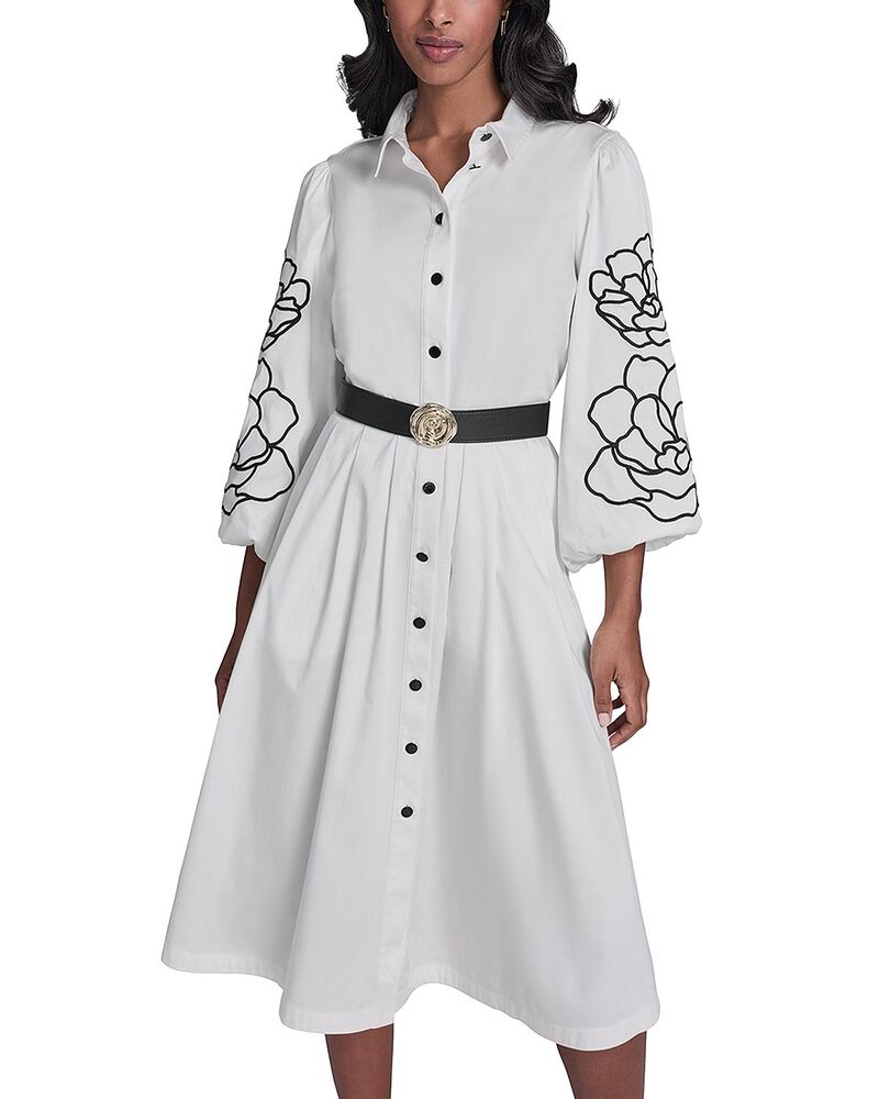 カール ラガーフェルド レディース トップス ワンピース フラワー柄 ミディ フラワー KARLAGERFELD PARIS Floral Puff Sleeve Midi Dressoft White ホワイト