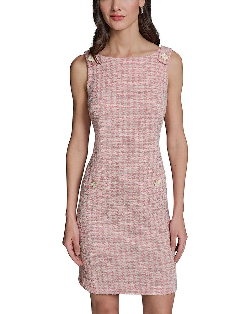 カール ラガーフェルド レディース トップス ワンピース ツイード ノースリーブ ニット KARLAGERFELD PARIS Flower Button Sleeveless Knitweedress Camelia/ Soft White ホワイト